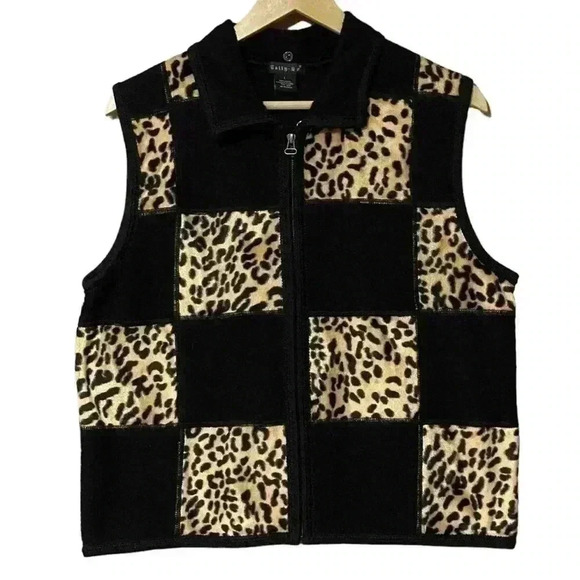 Tally-Ho Vest Women’s Large Wool Color Blocked Animal Print Collared Full Zip - Picture 1 of 5